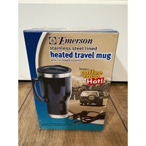 Emerson Stainless Steel Lined Heated Travel Mug with Adapter Black 14oz works